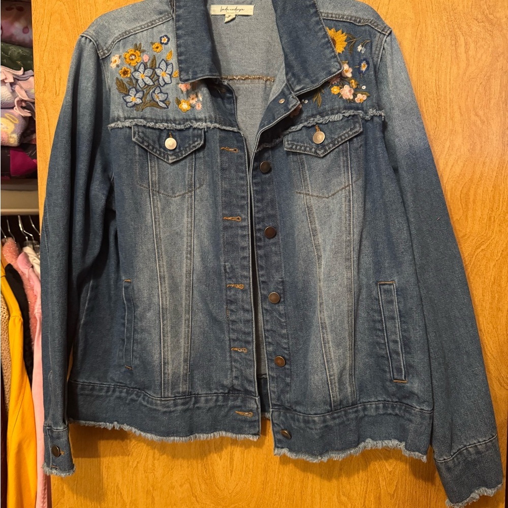 Blue Denim Jacket with Floral Embroidery